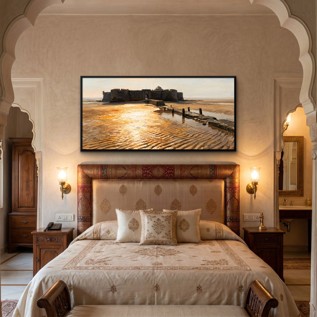 Causeway Leading to a Sea Fort at Low Tide, canvas in a second room