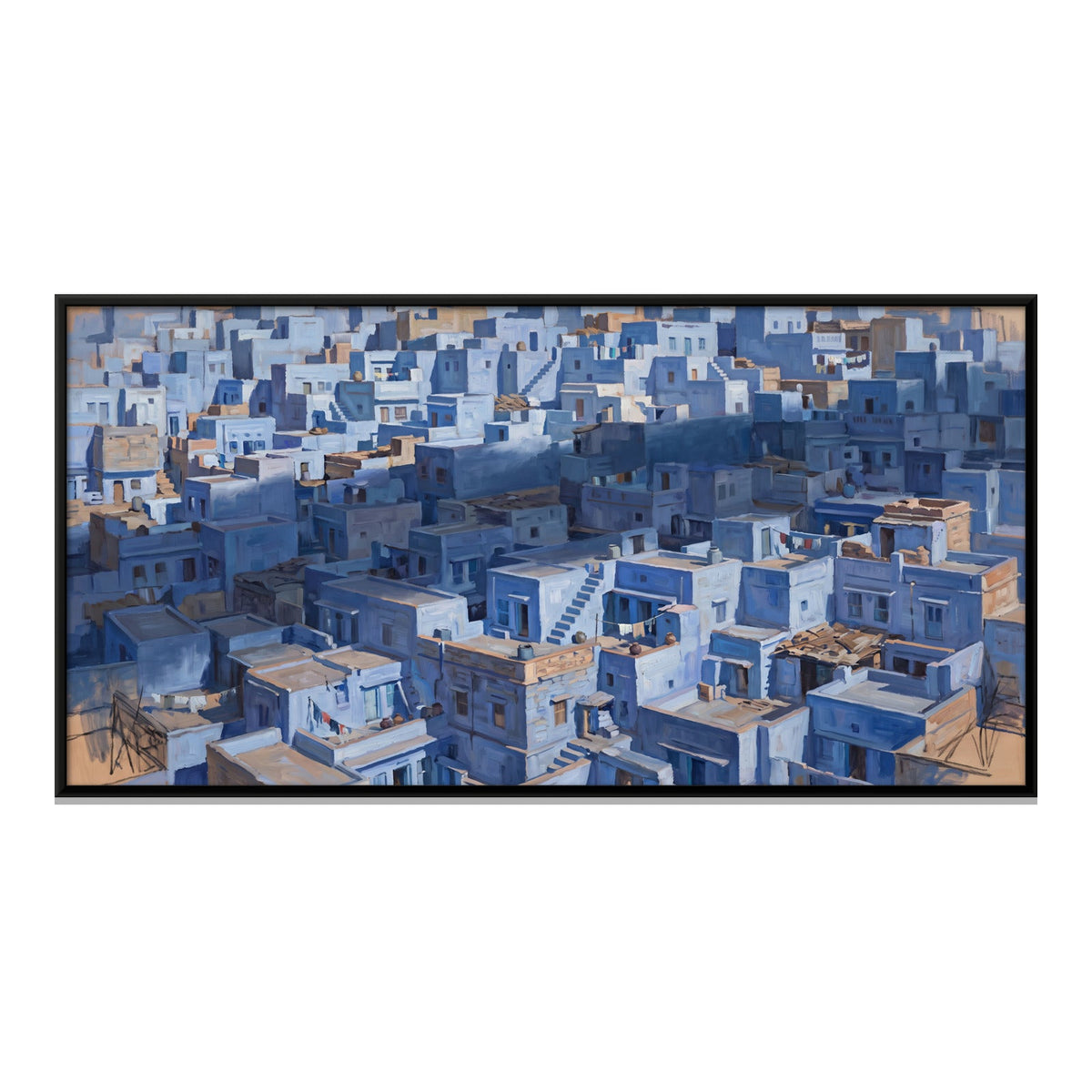 Blue-Washed City Rooftops, close-up of the print surface