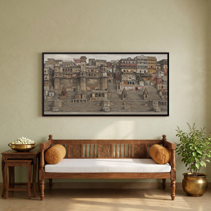 Riverfront Ghats and Havelis, canvas in a room