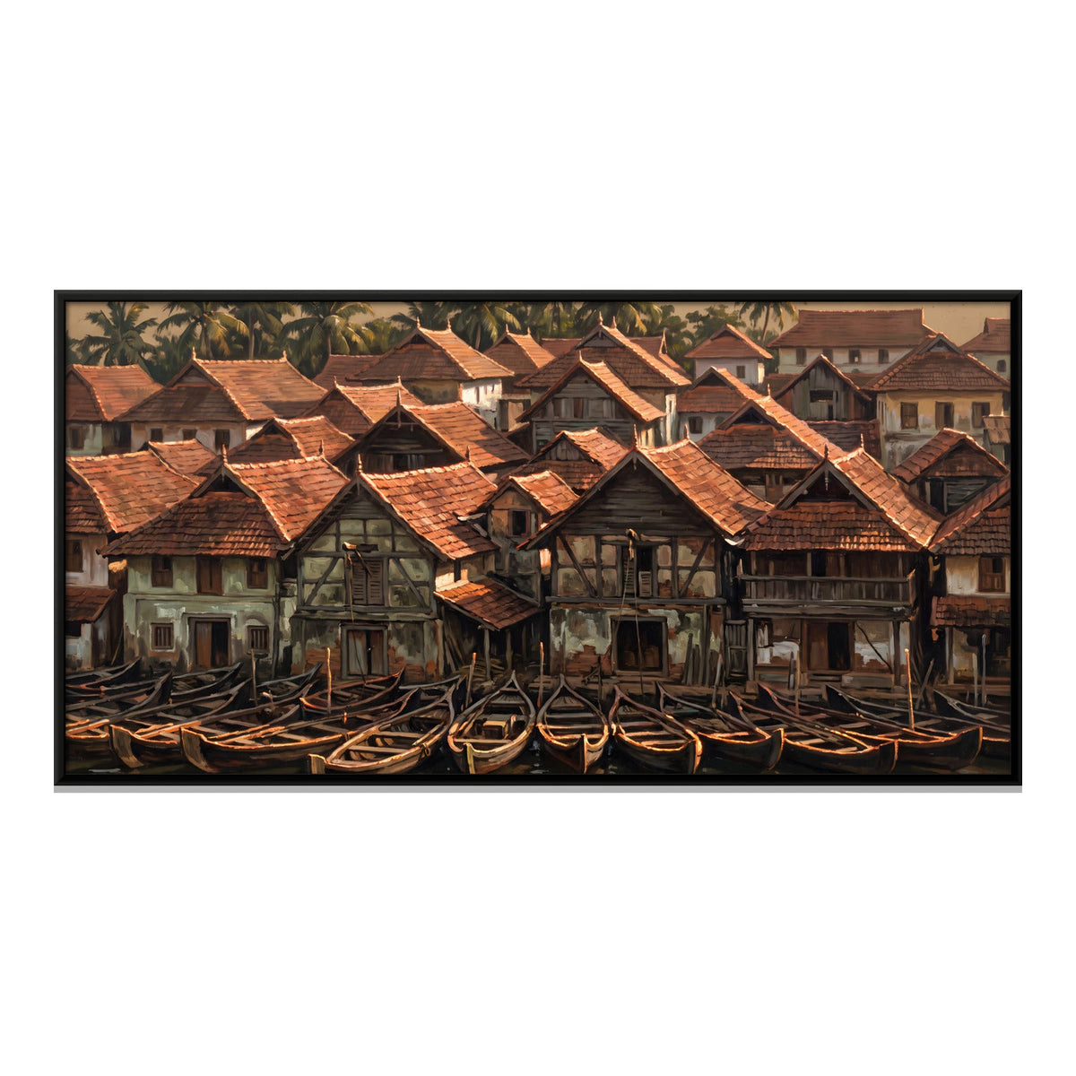 Kerala Backwater Village with Boats, close-up of the print surface