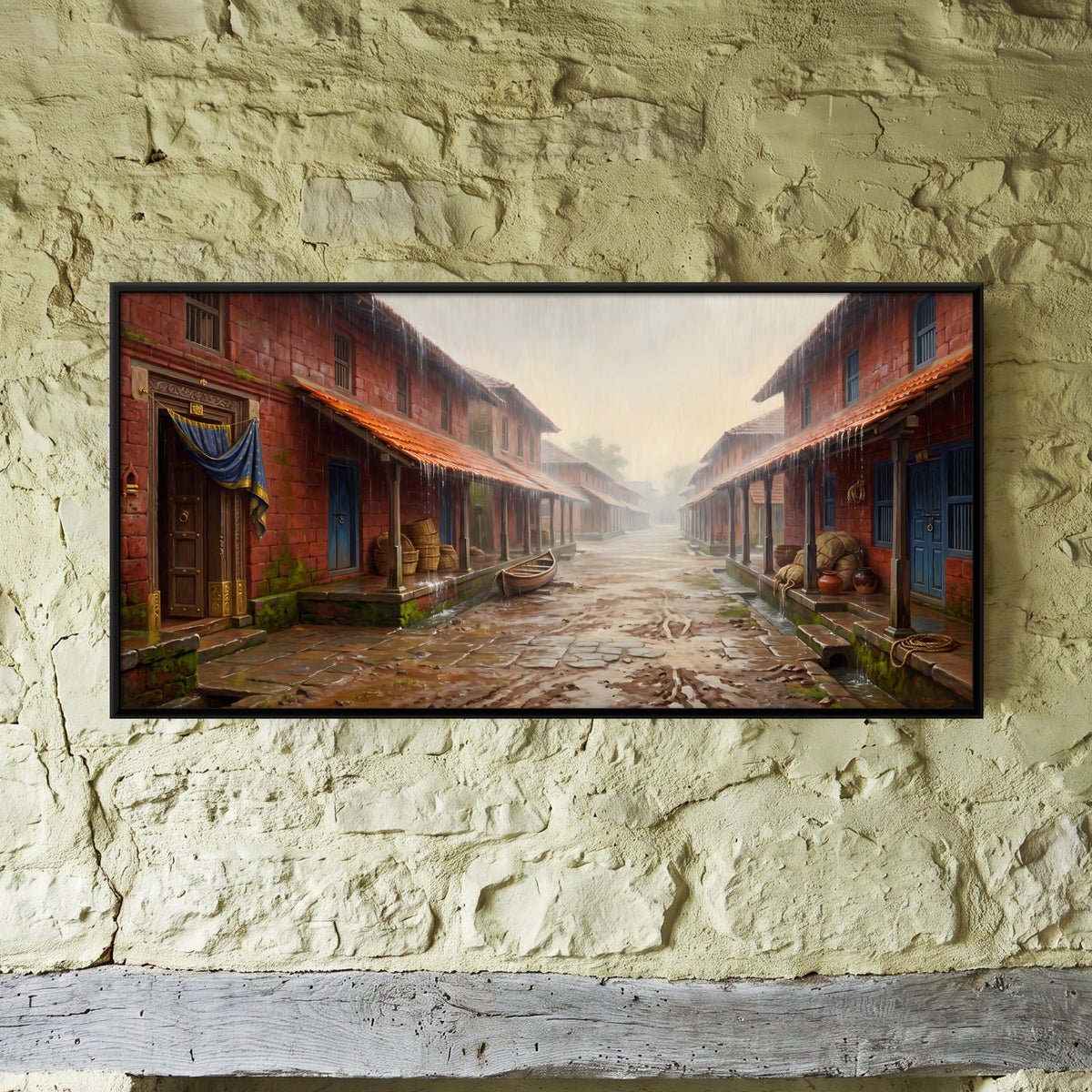 Rainy Bazaar Street, canvas on a living-room wall