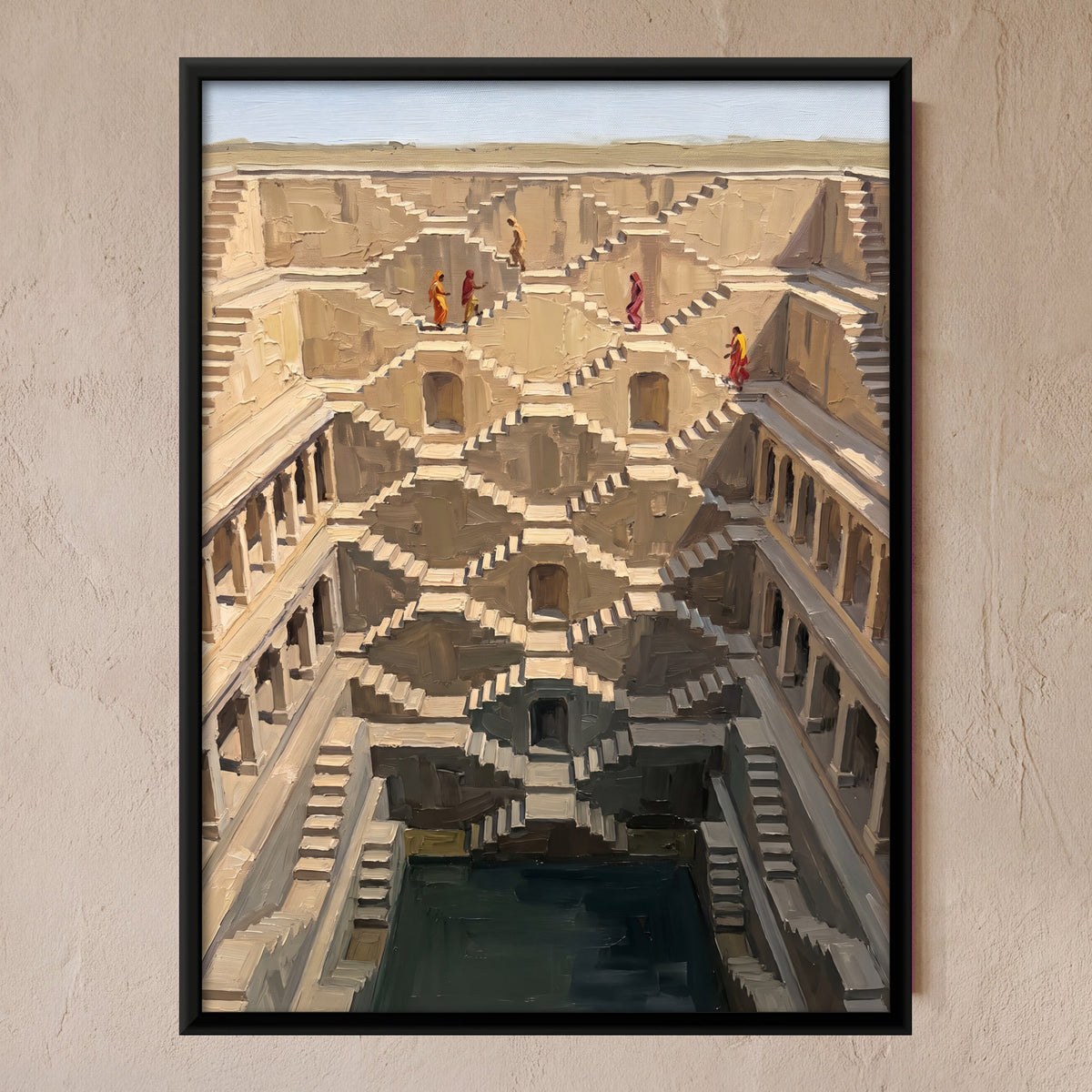 Stepwell with Criss-cross Stairs, canvas on a living-room wall
