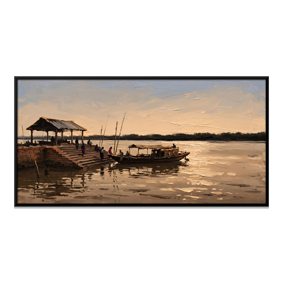 River Ghat with Steps and Boats, canvas front view