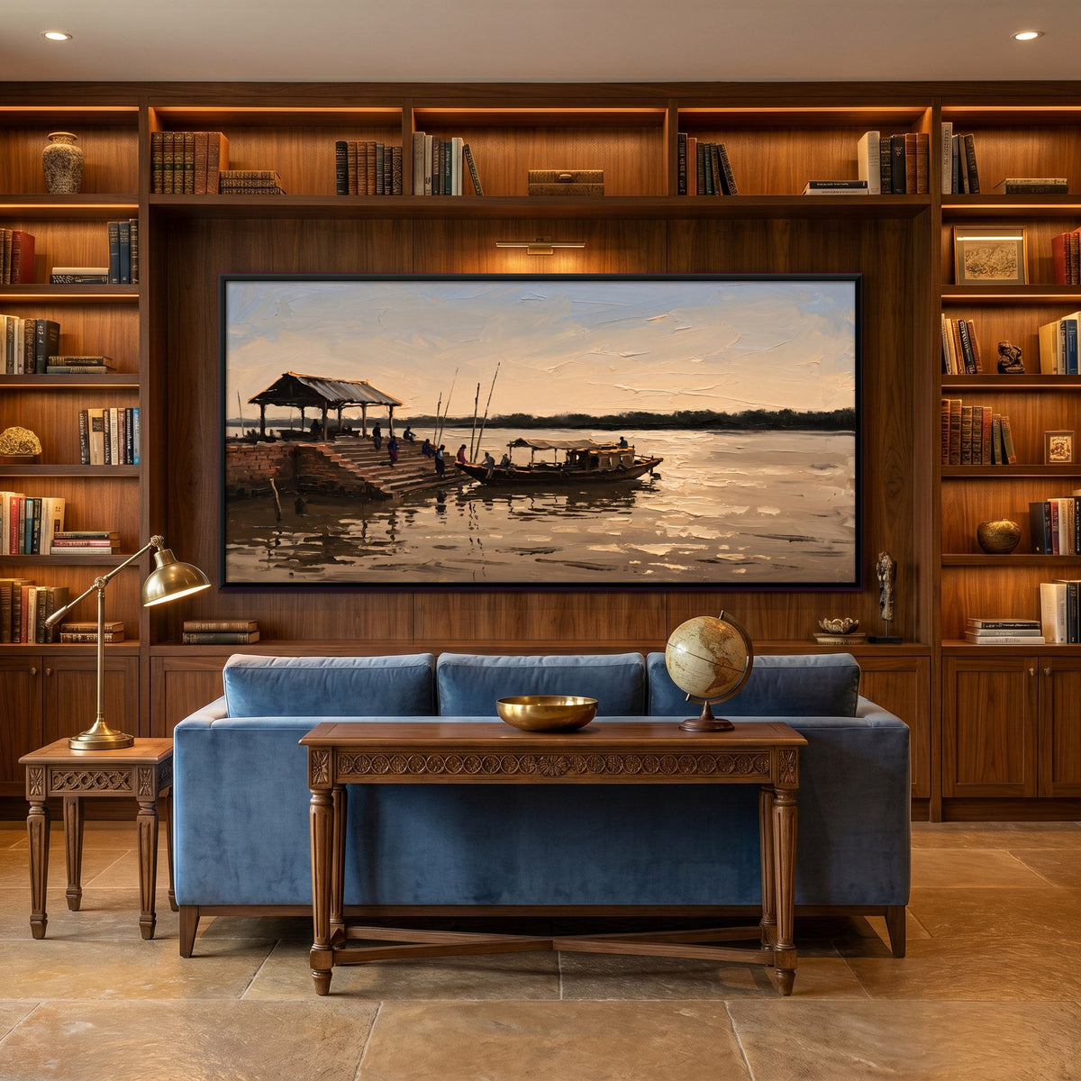River Ghat with Steps and Boats, canvas in a second room