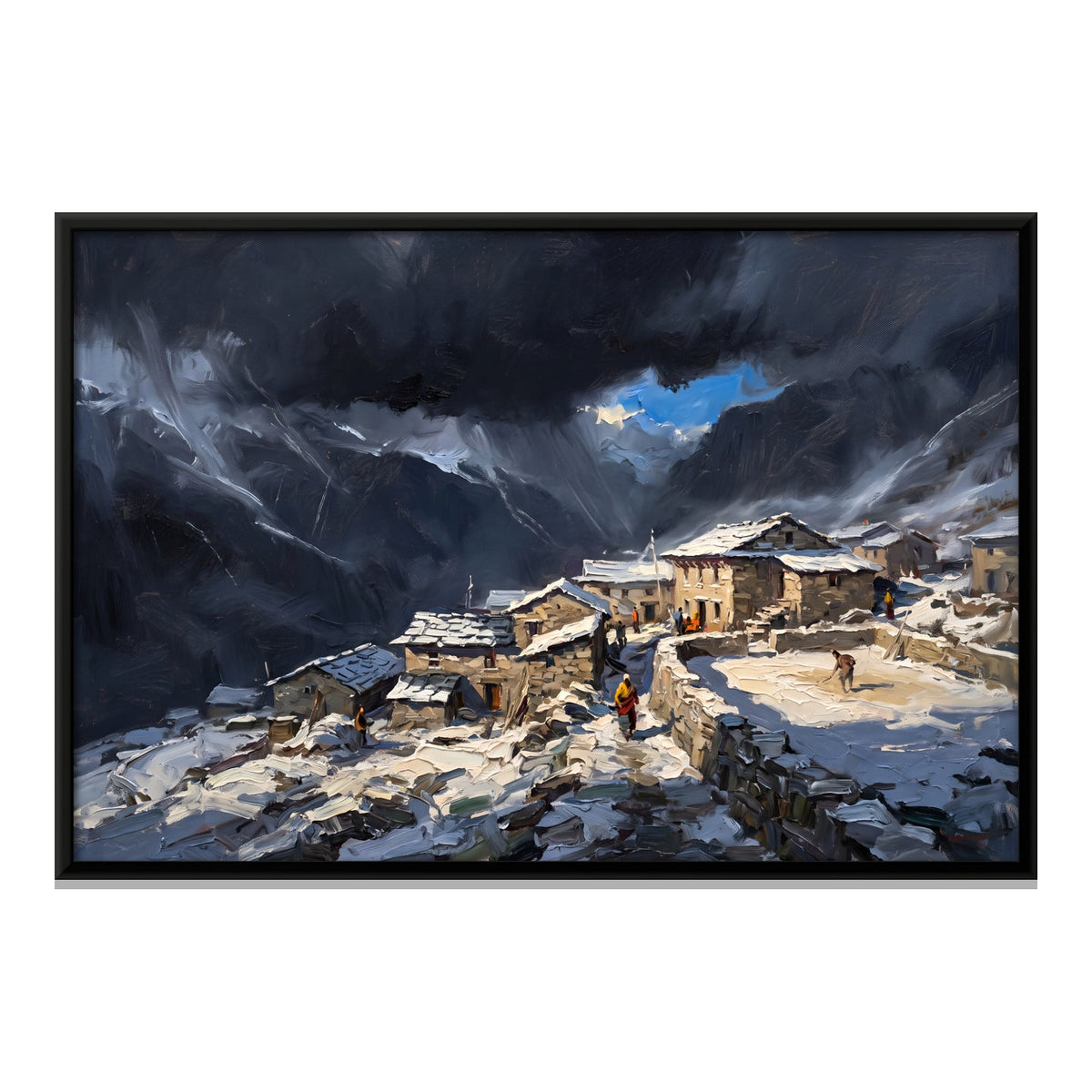 Snowbound Himalayan Village, canvas front view