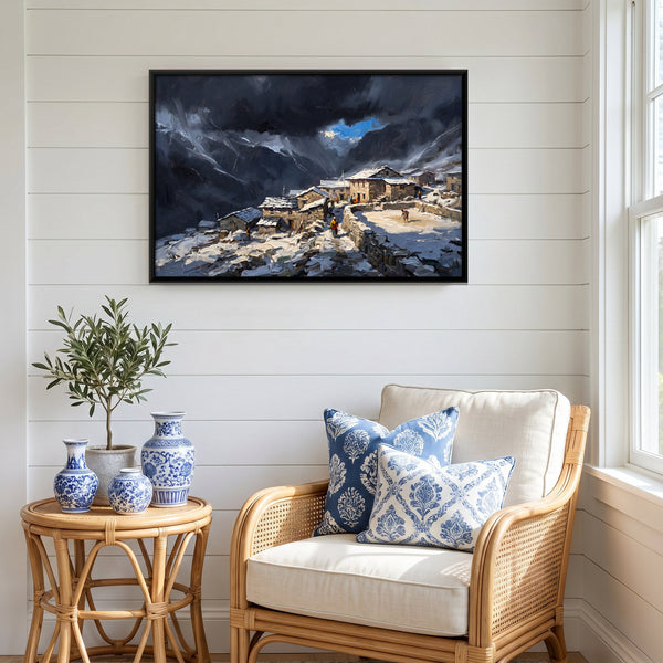 Snowbound Himalayan Village, canvas in a room