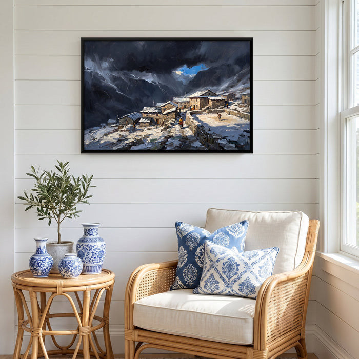 Snowbound Himalayan Village, canvas in a room