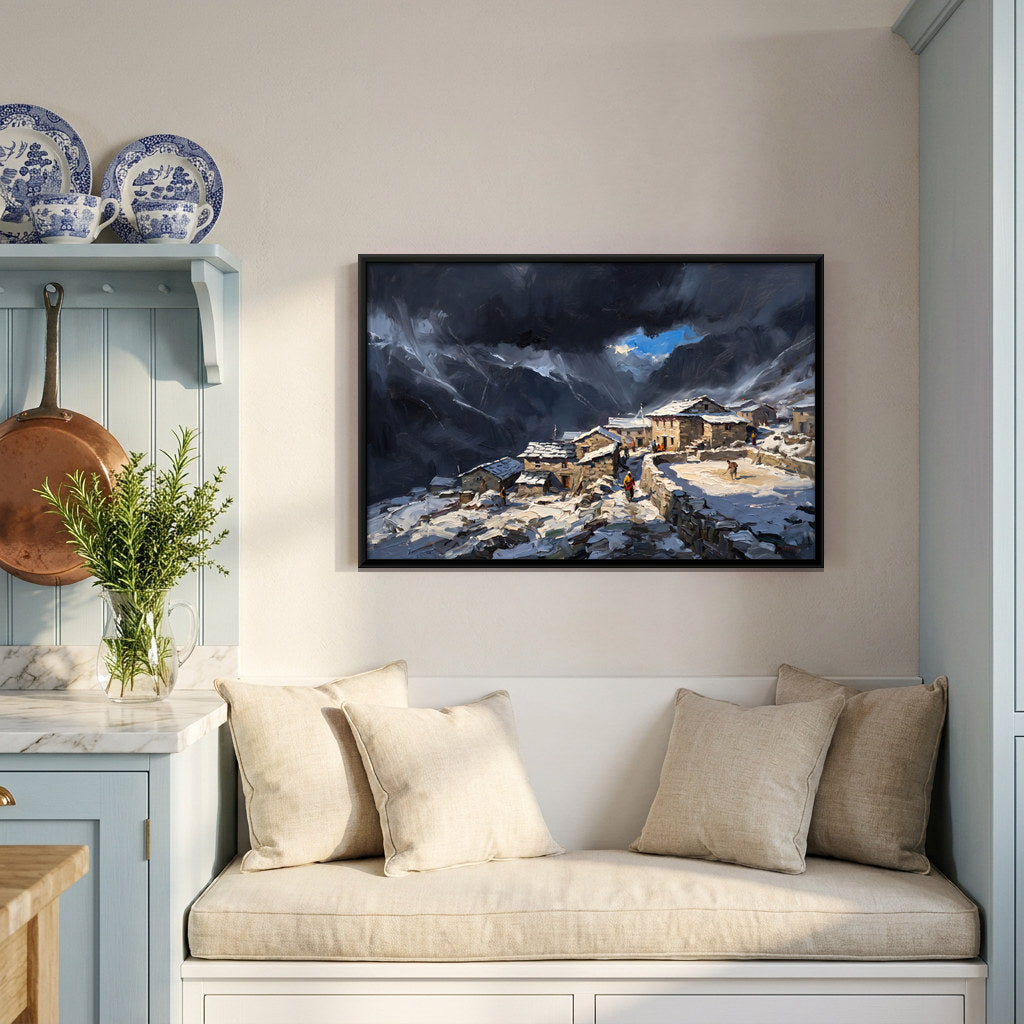 Snowbound Himalayan Village, canvas in a second room