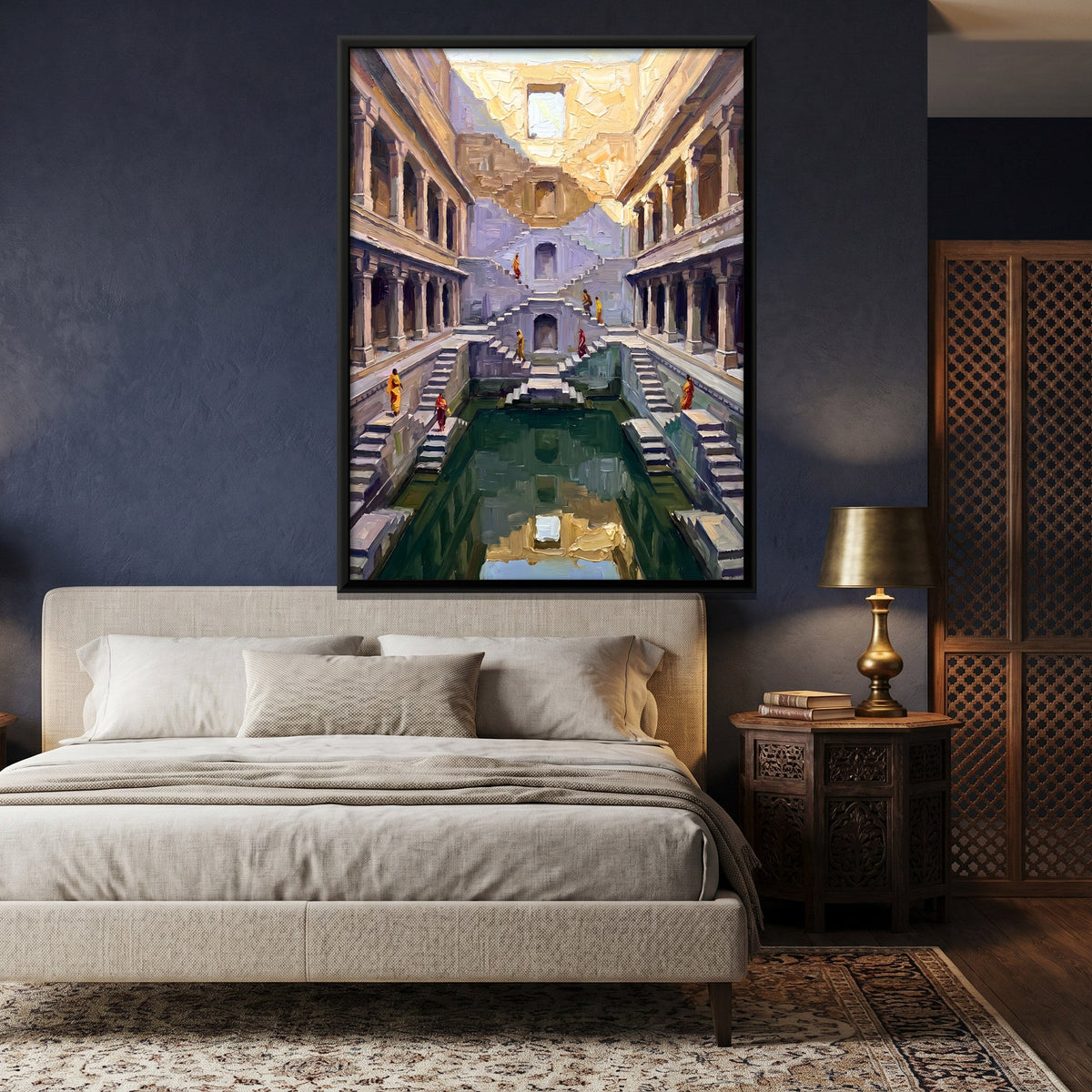 Multi-tiered Stepwell Descending to Green Water, canvas in a second room