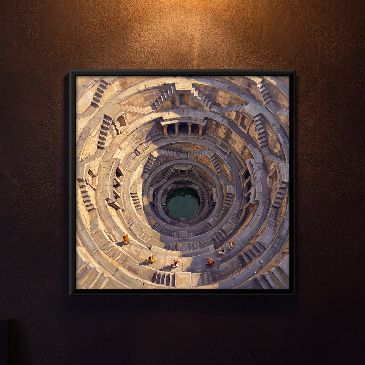 Deep Circular Stepwell with Criss-crossing Stairs, canvas on a living-room wall