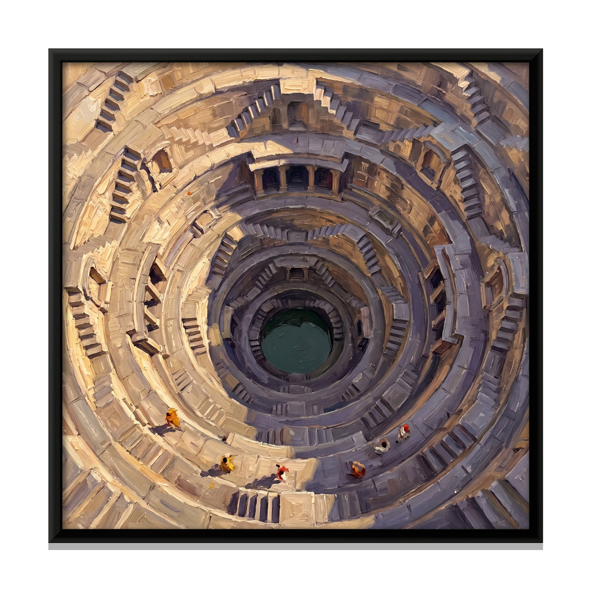 Deep Circular Stepwell with Criss-crossing Stairs, canvas front view