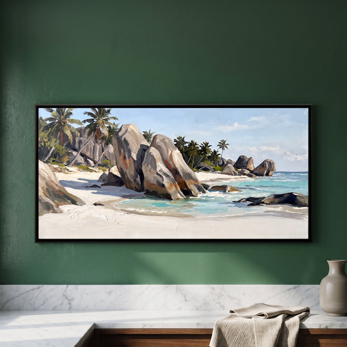 Granite Boulders on a Tropical Beach, canvas on a living-room wall