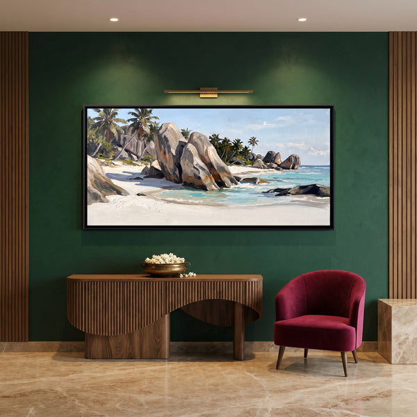 Granite Boulders on a Tropical Beach, canvas in a room
