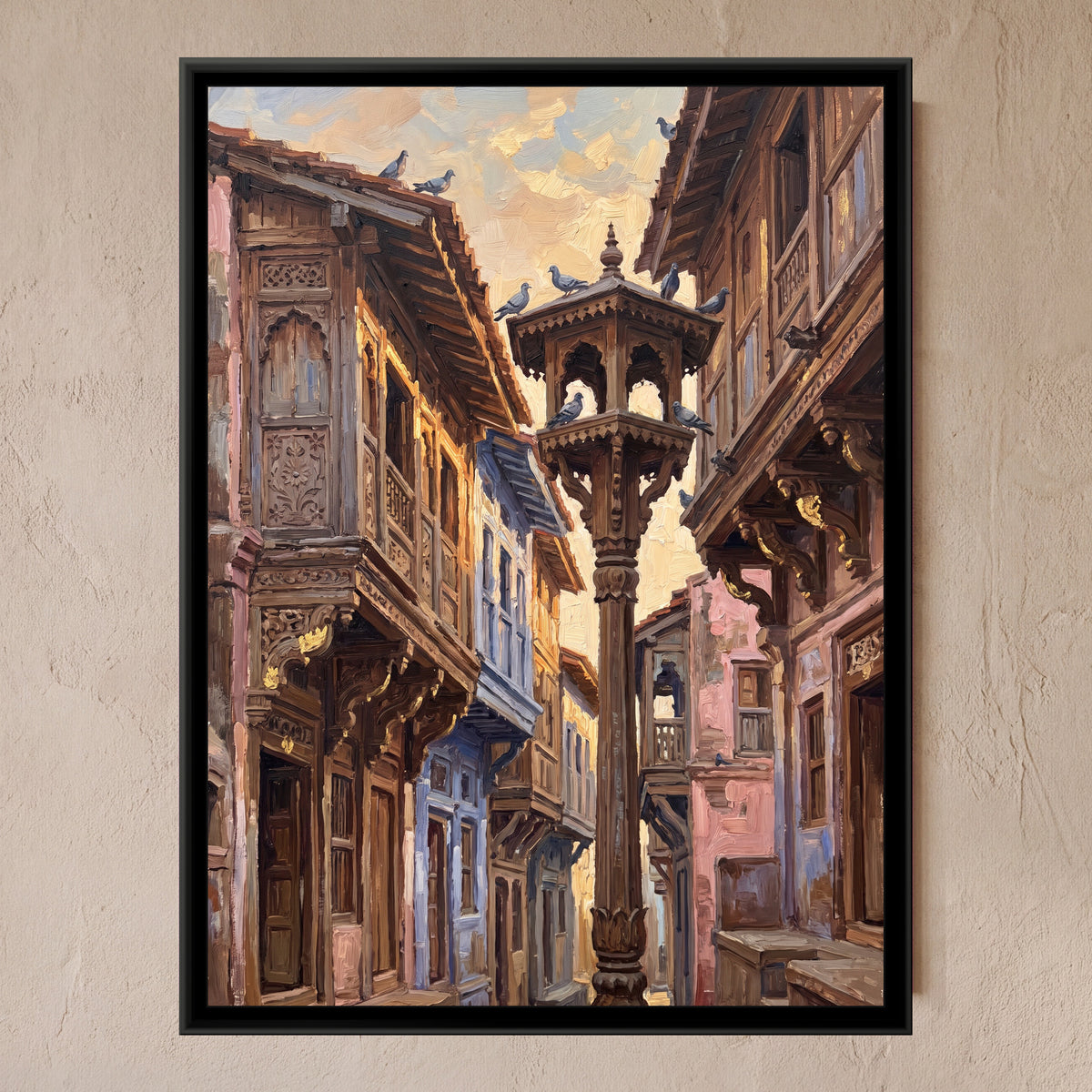 Carved Pol Houses of Old Ahmedabad, framed canvas print on a wall