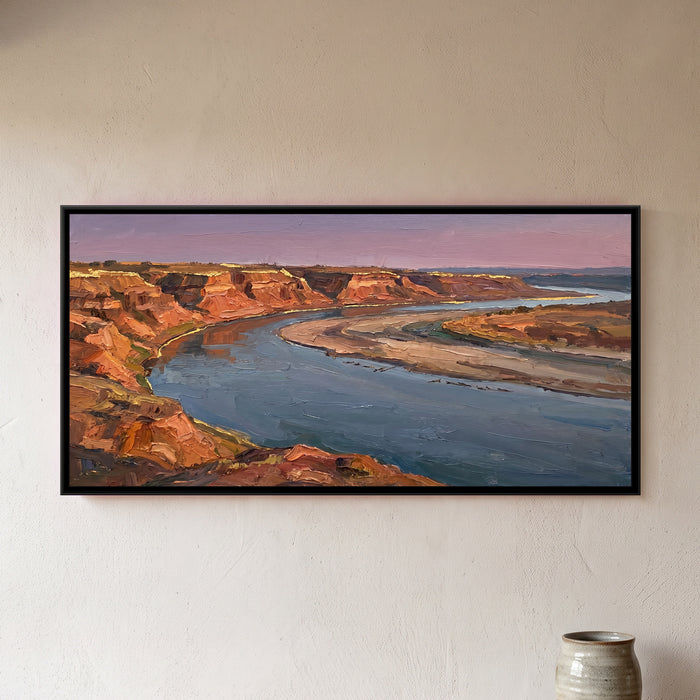 Evening Bend of the Chambal, framed canvas print on a wall