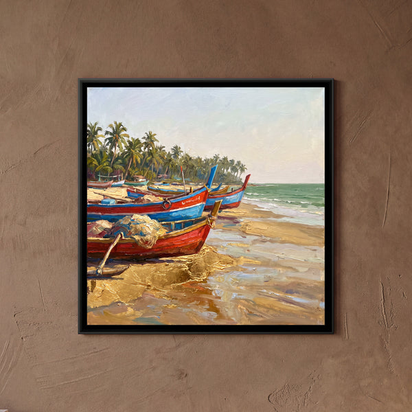 Fishing Boats on the Konkan Shore, canvas in a room