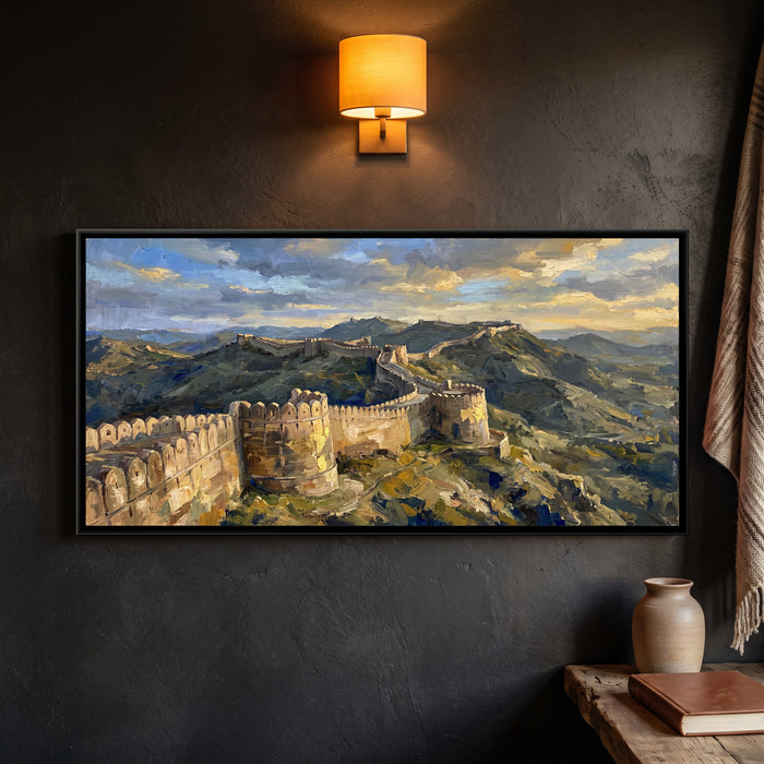 Fort Walls over the Aravalli Ridges, framed canvas print on a wall