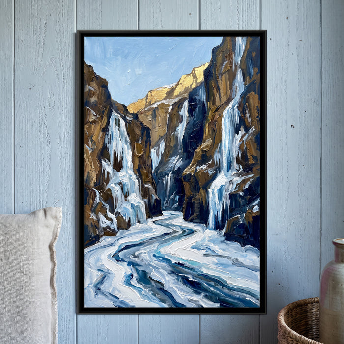 Frozen Zanskar River in Winter, framed canvas print on a wall