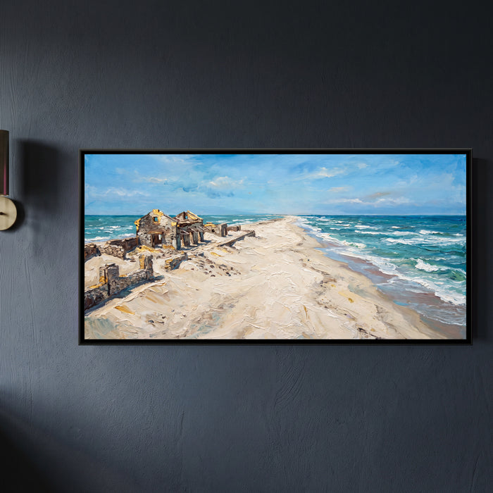 Ghost Shore at Dhanushkodi, framed canvas print on a wall