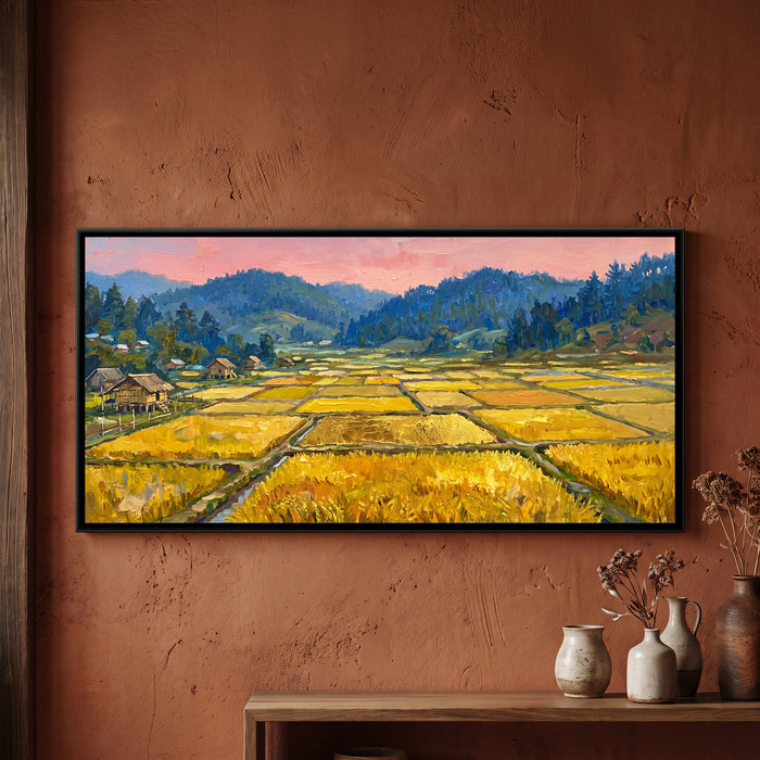 Golden Paddies of Ziro Valley, canvas in a room