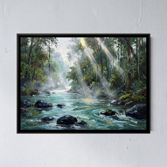 Green River through the Dandeli Forest, framed canvas print on a wall