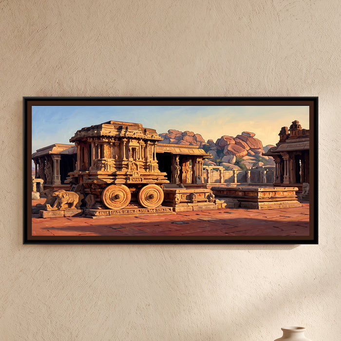Hampi at Golden Hour, framed canvas print on a wall