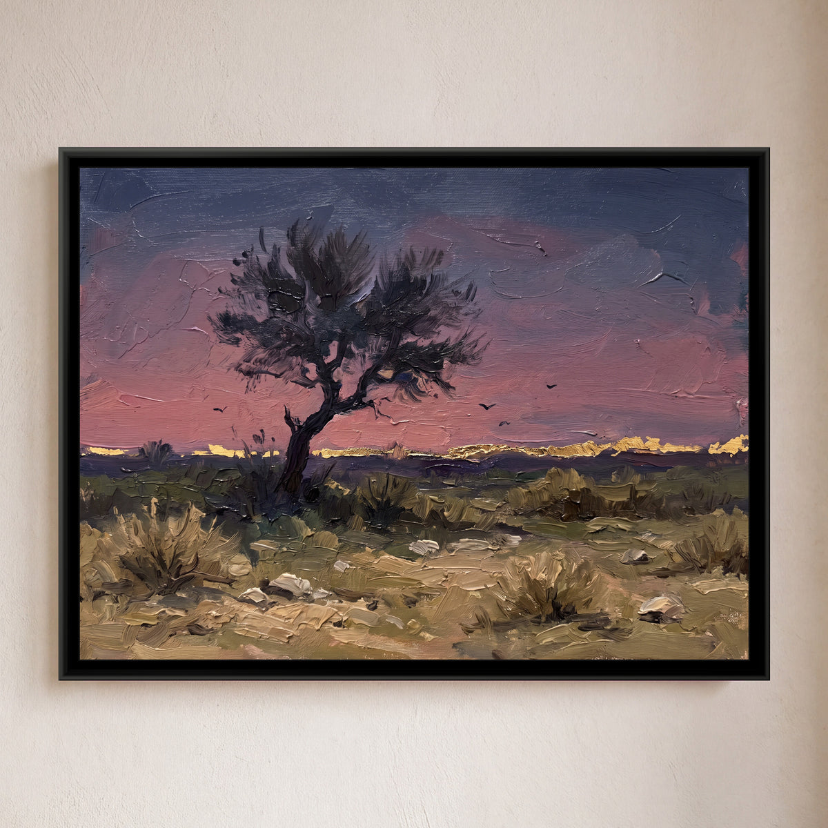 Khejri Tree in the Thar Evening, framed canvas print on a wall