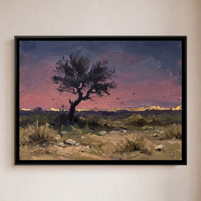 Khejri Tree in the Thar Evening, framed canvas print on a wall