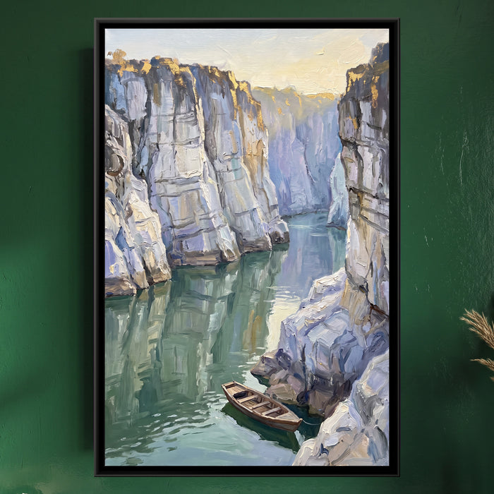 Marble Gorge on the Narmada, framed canvas print on a wall
