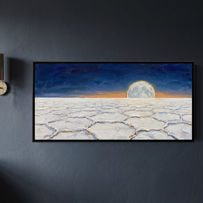 Moonrise over the White Rann, framed canvas print on a wall
