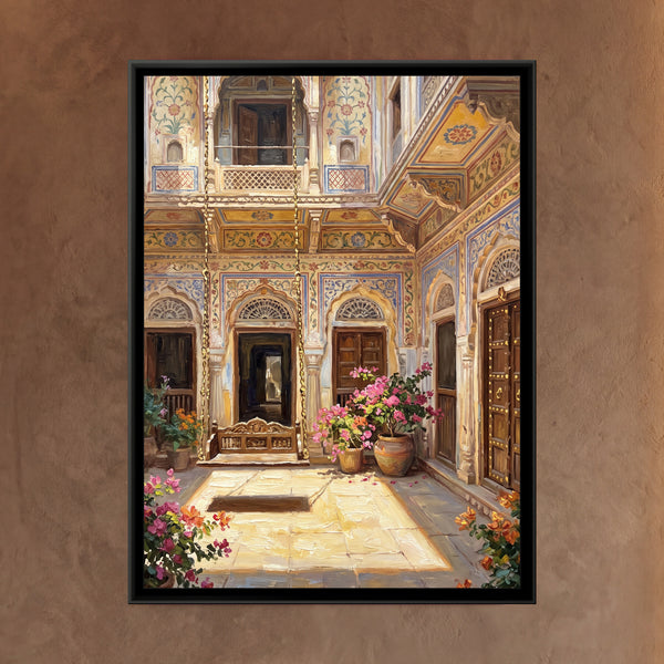 Noon in a Painted Shekhawati Courtyard, canvas in a room