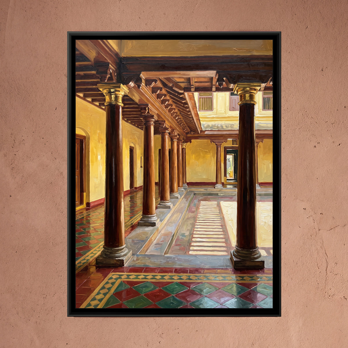 Pillared Hall of a Chettinad Mansion, canvas in a furnished room