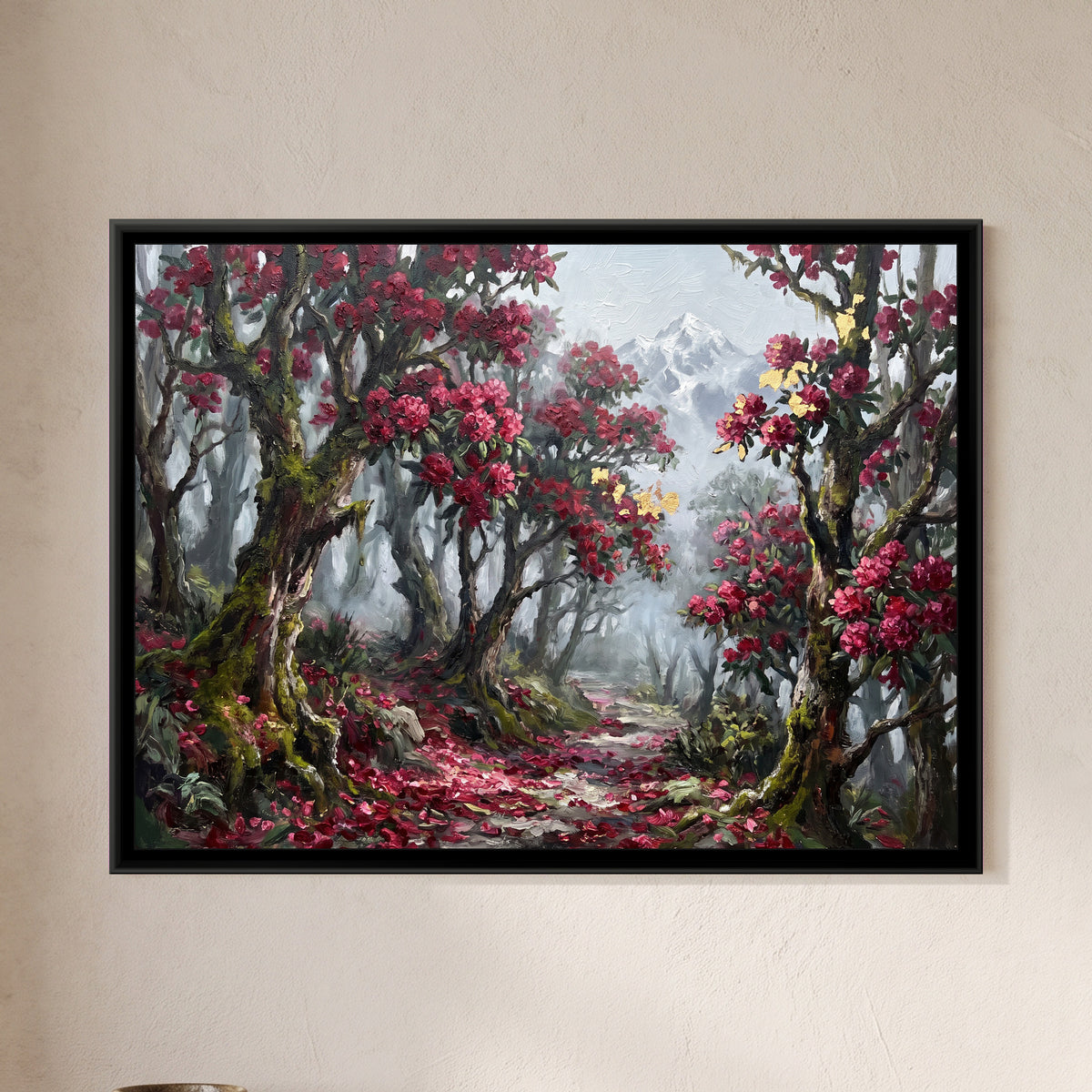 Rhododendron Bloom in the Sikkim Forest, framed canvas print on a wall