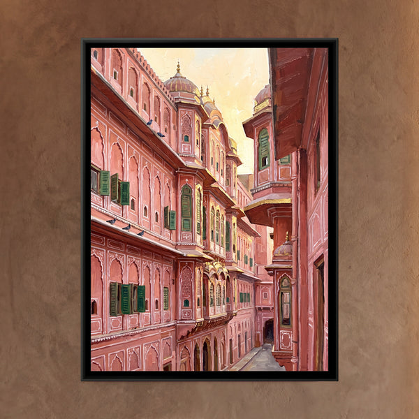 Rose Sandstone Windows of an Old Jaipur Lane, canvas in a room