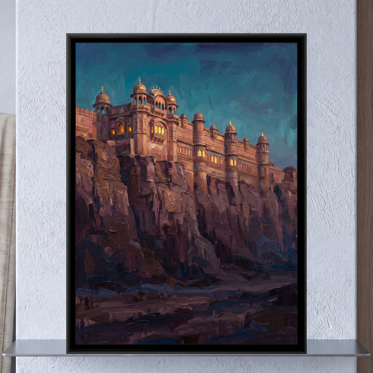Sandstone Fort on the Cliff at Dusk, framed canvas print on a wall