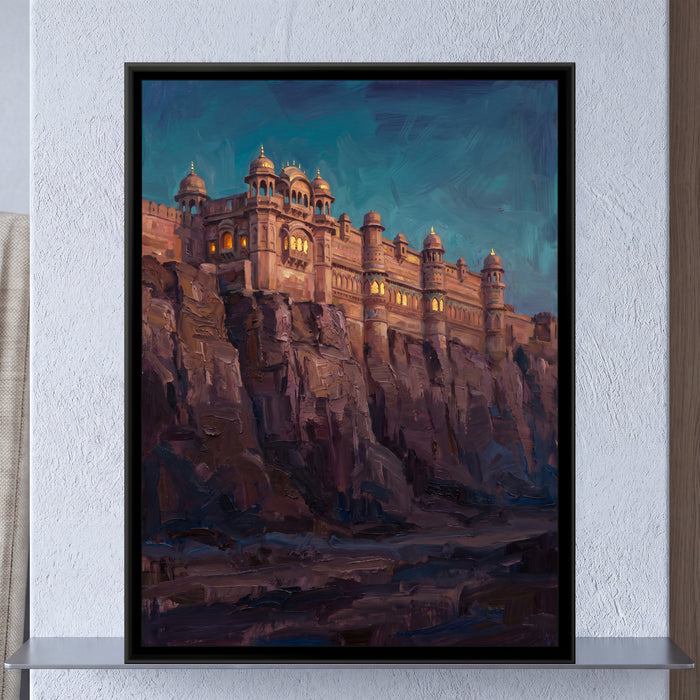 Sandstone Fort on the Cliff at Dusk, framed canvas print on a wall