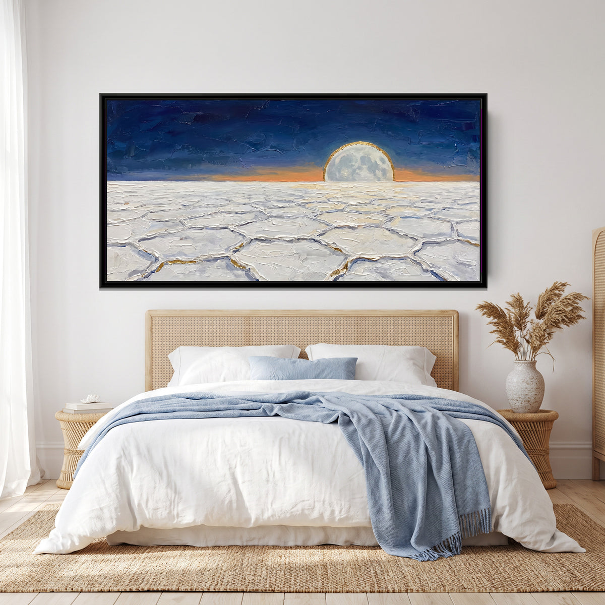 Moonrise over the White Rann, canvas print shown in a second room