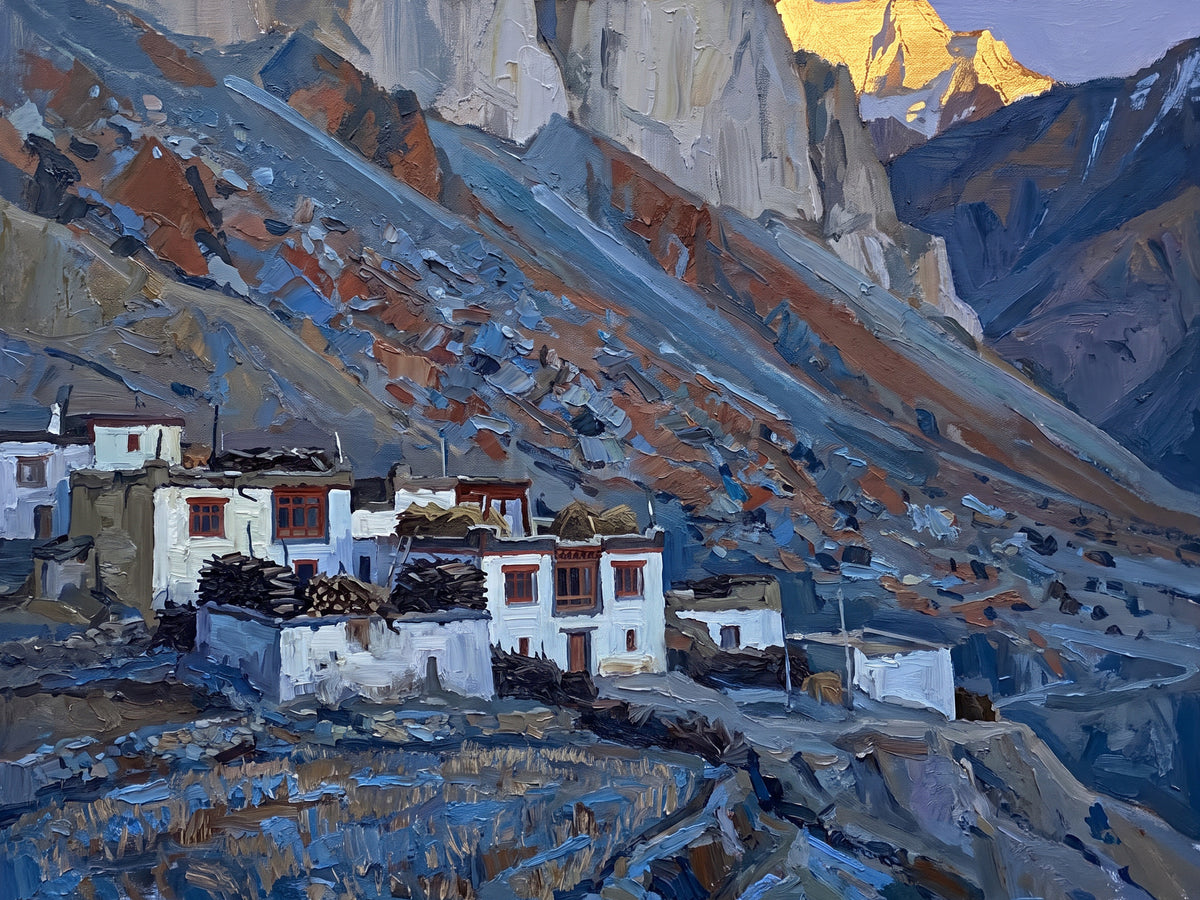 Whitewashed Spiti Village at Dusk, the full artwork