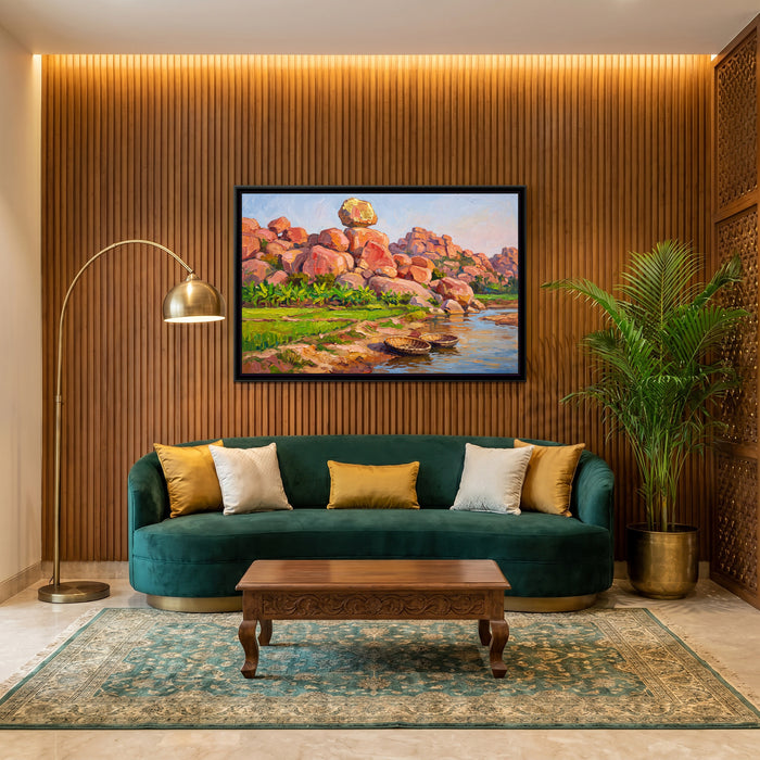 Boulders and Banana Groves at Sunset, canvas in a room