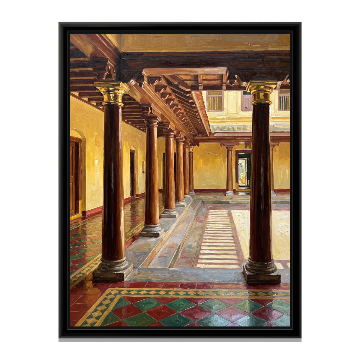 Pillared Hall of a Chettinad Mansion, canvas in a furnished room