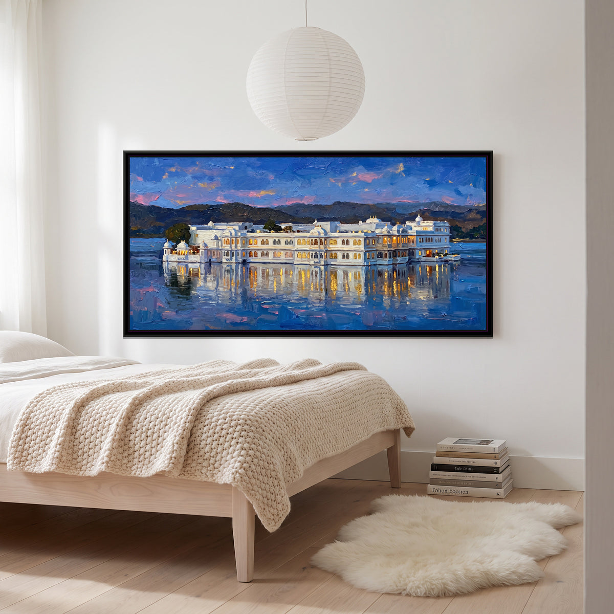 Lake Palace at Blue Hour, canvas print shown in a second room