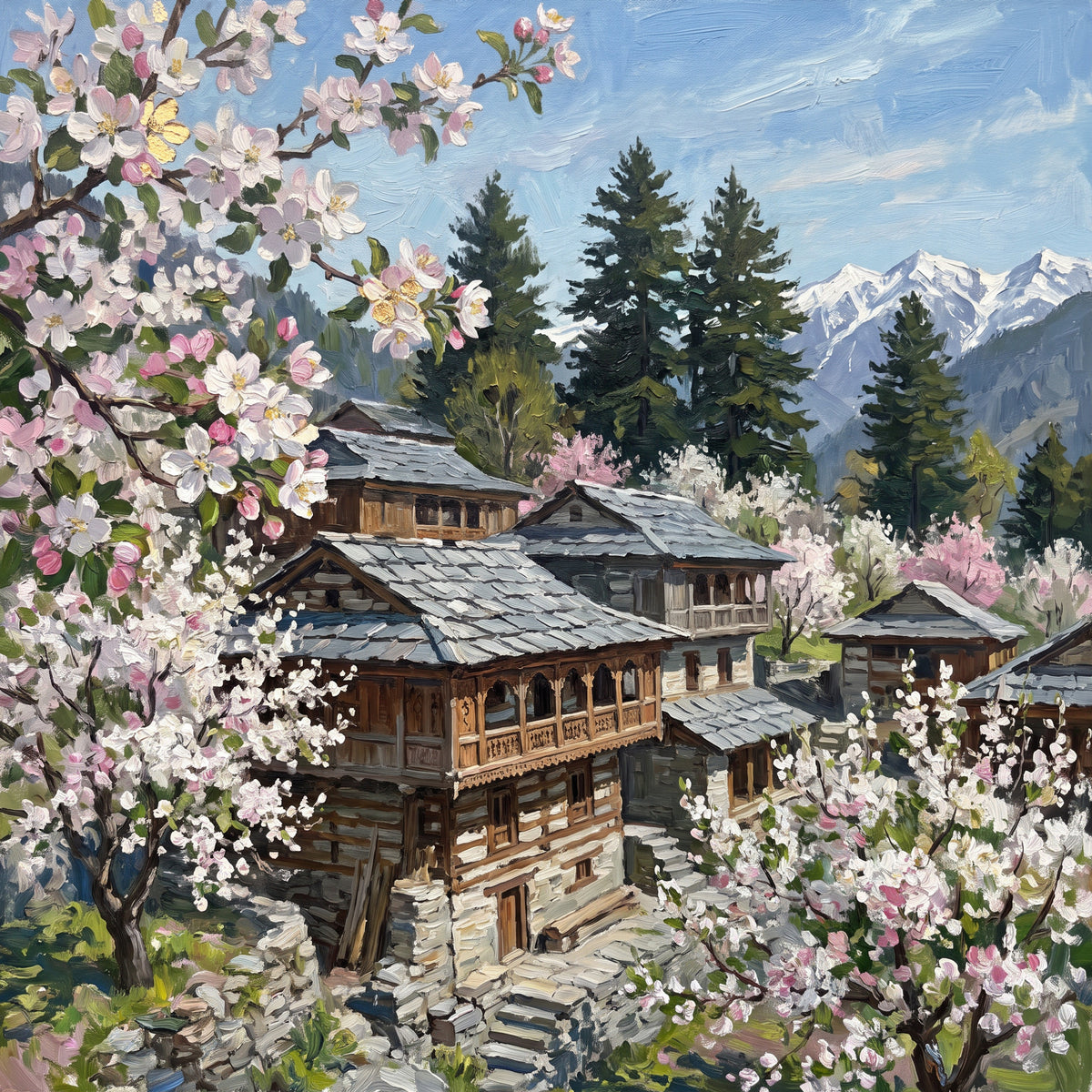 Apple Blossom over the Slate Roofs, the full artwork