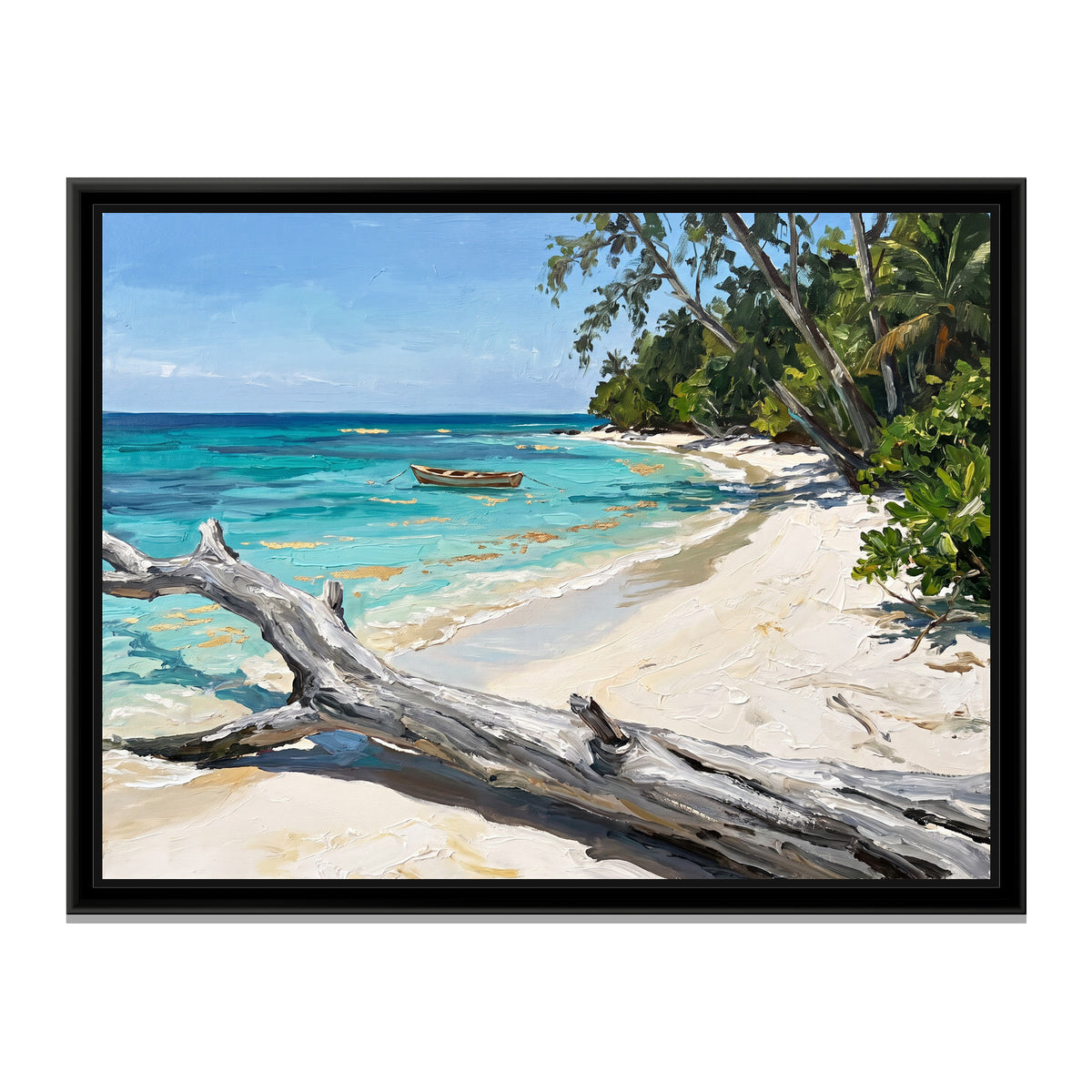 Turquoise Cove in the Andamans, canvas print in a floater frame on a plain white background