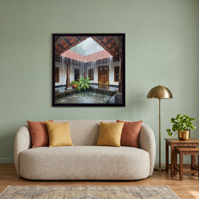 Rain into the Nalukettu Courtyard, canvas in a room