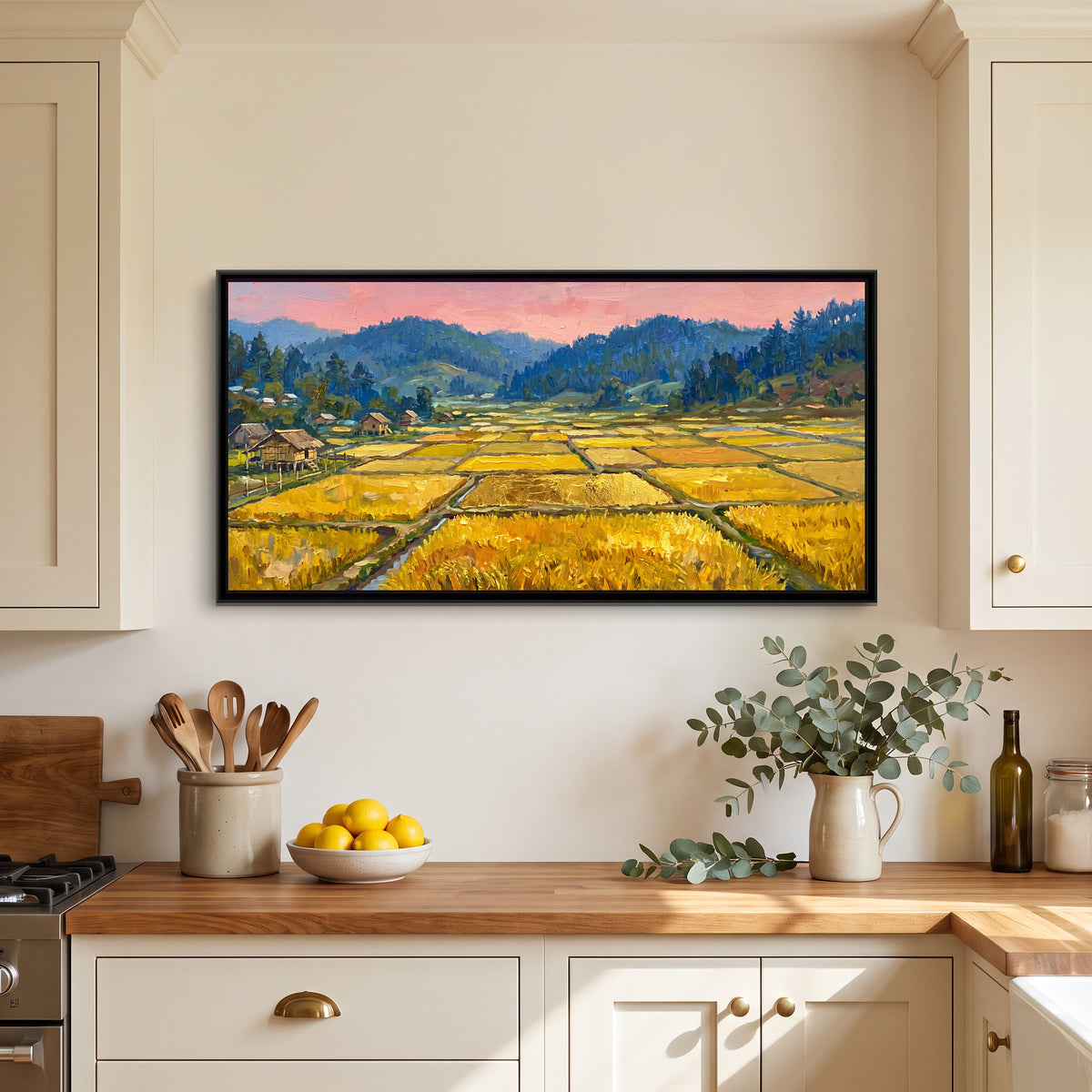 Golden Paddies of Ziro Valley, canvas print shown in a room