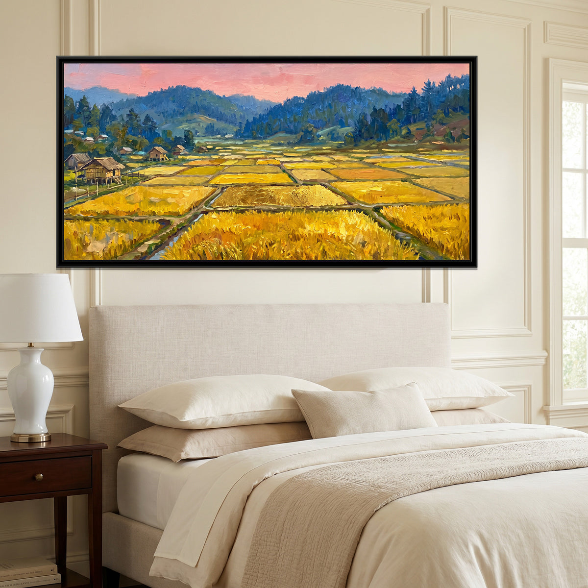 Golden Paddies of Ziro Valley, canvas print shown in a second room