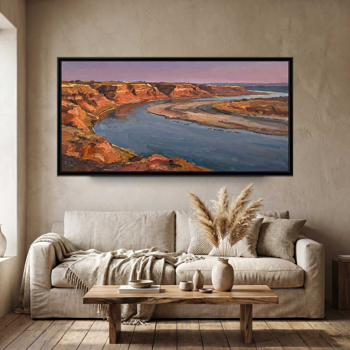 Evening Bend of the Chambal, canvas print shown in a room