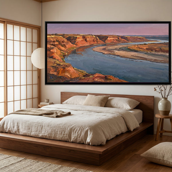 Evening Bend of the Chambal, canvas in a room