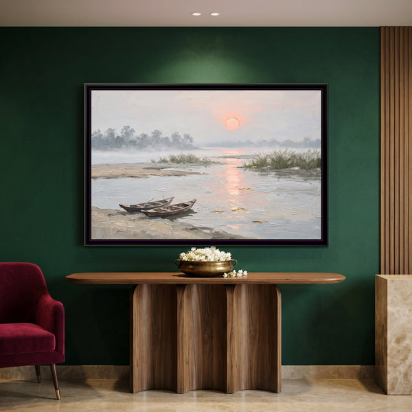 Morning Mist over the Brahmaputra, canvas in a room