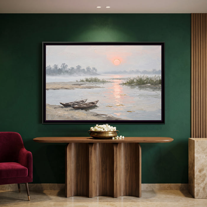 Morning Mist over the Brahmaputra, canvas in a room